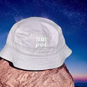 Not Pot Bucket Hat Canvas Sun OS Embroidered Unisex Travel Hike CBD Purple
